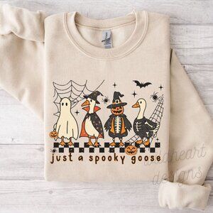 Just A Spooky Goose Sweatshirt, Silly Goose Halloween Sweatshirt - Sand